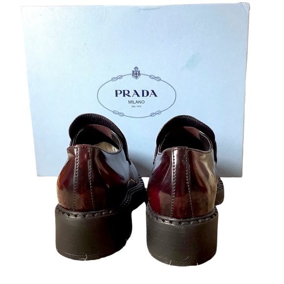 Prada Logo Plaque Slip-On Cordova Chocolate Brushed Leather Loafers (Ultralux) - Picture 4 of 10